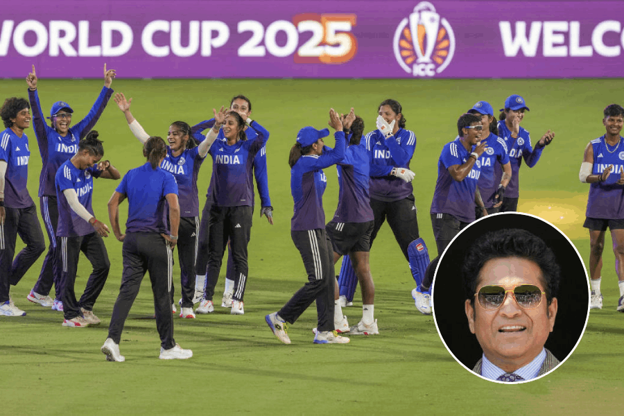 Indian players during a training session, (inset) Sachin Tendulkar