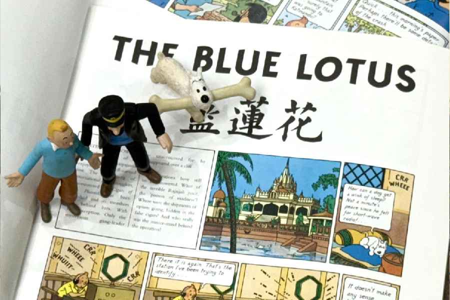 On the first page of The Blue Lotus is an ornate structure resembling Pareshnath Mandir.