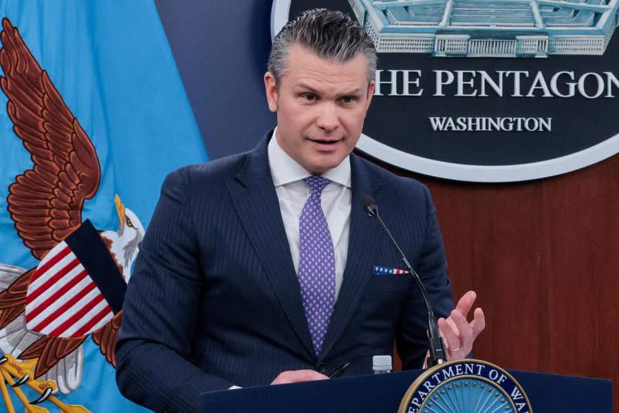 US Secretary of Defense Pete Hegseth attends a briefing held with Chairman of the Joint Chiefs of Staff General Dan Caine (not pictured), amid the U.S.-Israeli conflict with Iran, at the Pentagon in Washington, D.C., U.S., March 31, 2026.