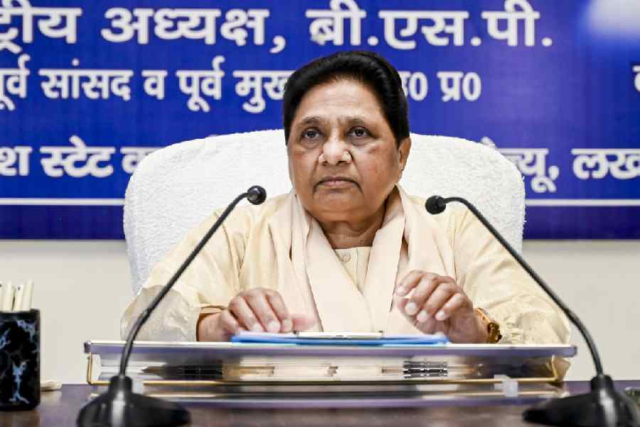Mayawati during the meeting with party leaders in Lucknow on Tuesday.