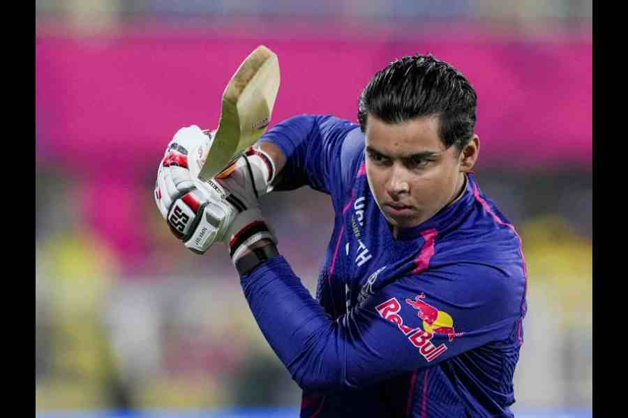 Vaibhav Sooryavanshi prepares to fire for Rajasthan Royals