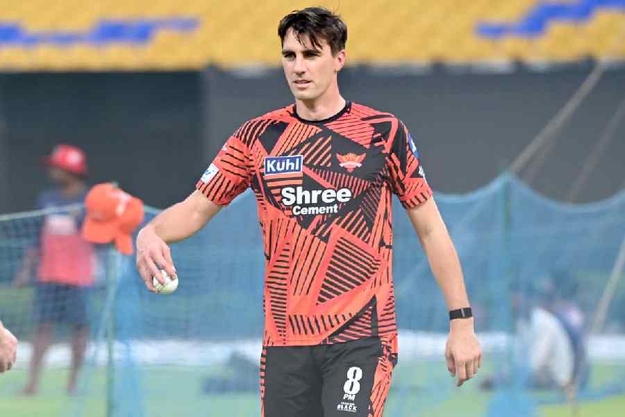 Sunrisers Hyderabad’s Pat Cummins during practice at Eden Gardens on Tuesday.