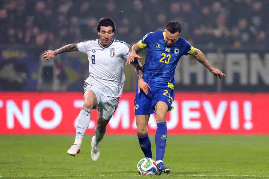 Italy's Sandro Tonali in action with Bosnia and Herzegovina's Haris Tabakovic