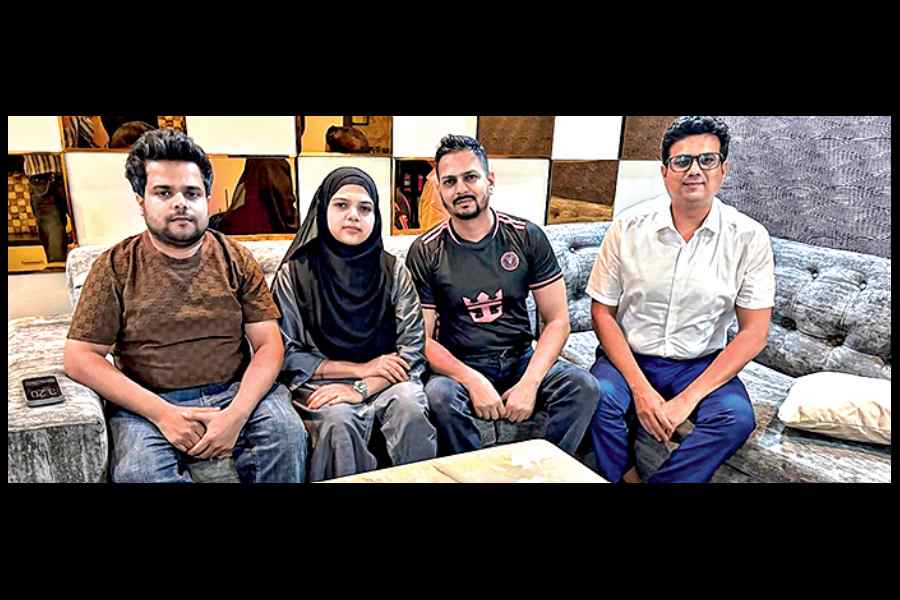 (From left) Shabbir Ahmed, Naureen Bano, Farhan Ahmed and Irfan Ahmed at their Topsia home