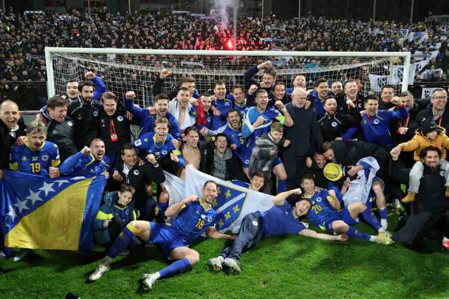 Bosnia and Herzegovina players and staff celebrate