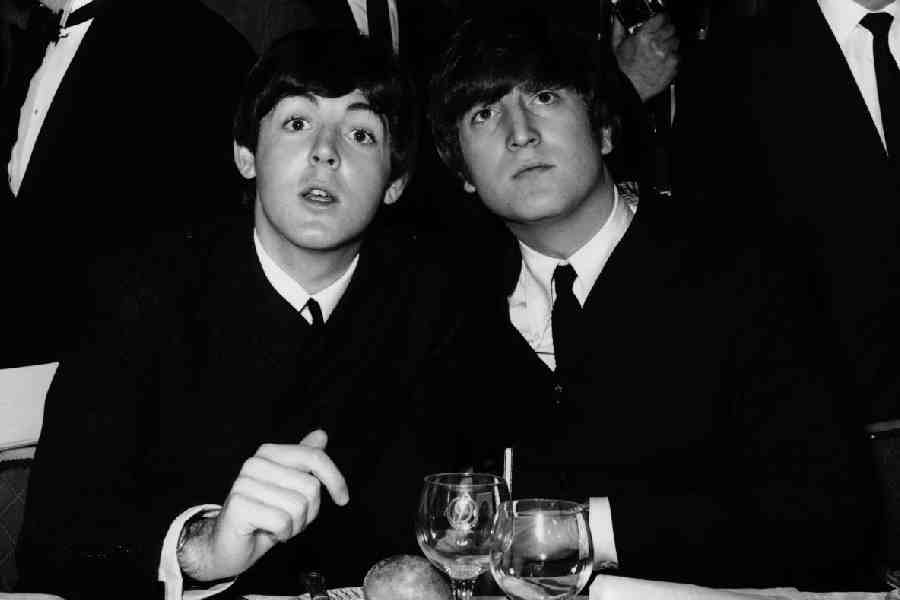 Paul McCartney and John Lennon at the Variety Club Showbusiness Awards in 1964. 