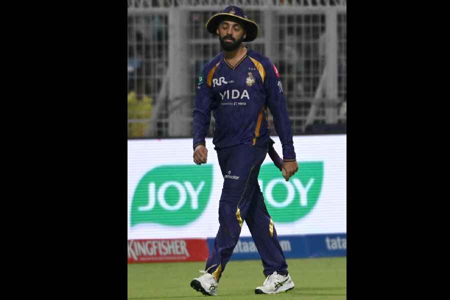 A dejected Varun Chakravarthy on Thursday.