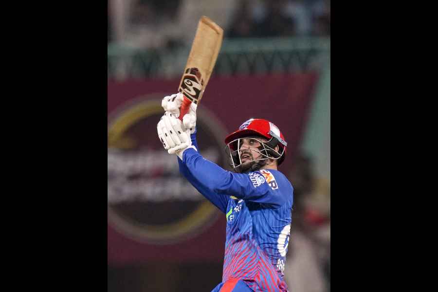 Man of the Match Sameer Rizvi of Delhi Capitals plays a shot during his unbeaten 70 in their six-wicket win over Lucknow Super Giants on Wednesday.
