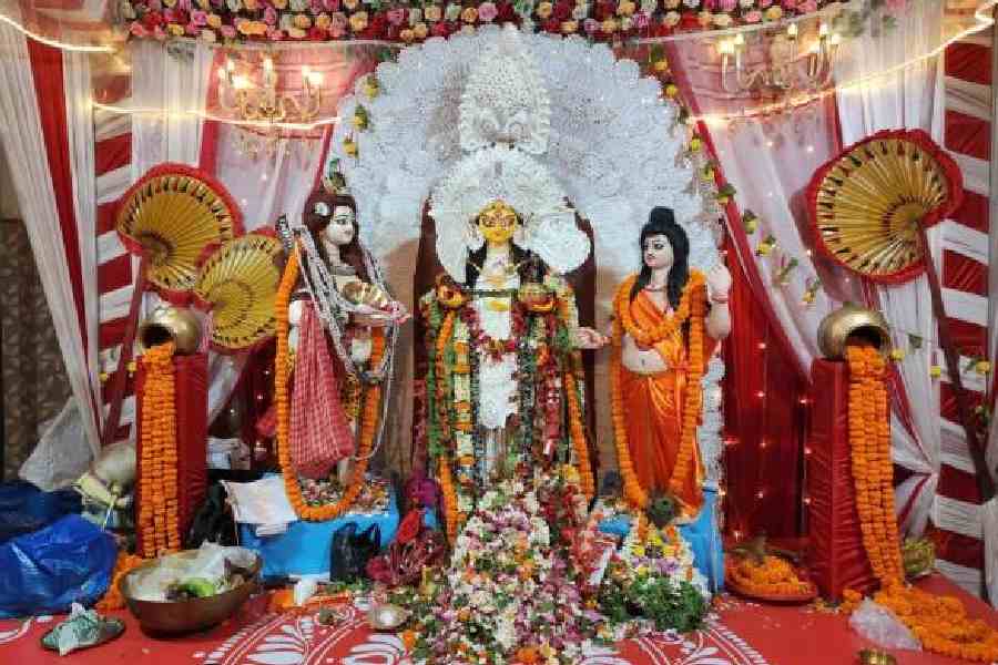 The Annapurna idol at BC community hall. (Brinda Sarkar)