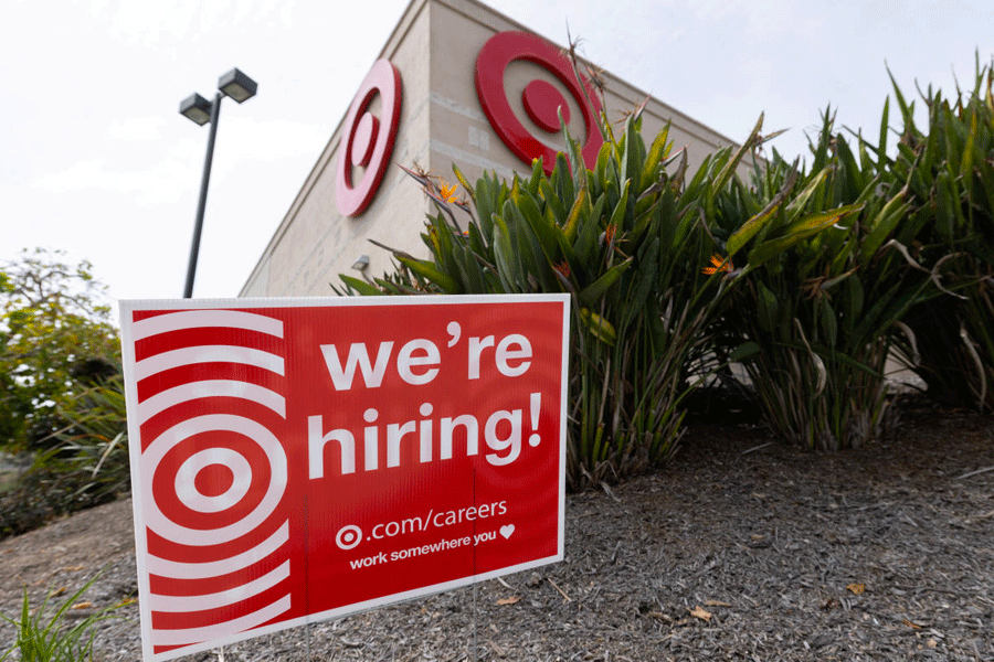 Job hiring sign at Target store in California