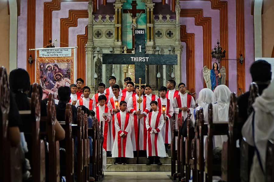 The choir of St Teresa’s Church near Moulali filled the air with solemn devotion
