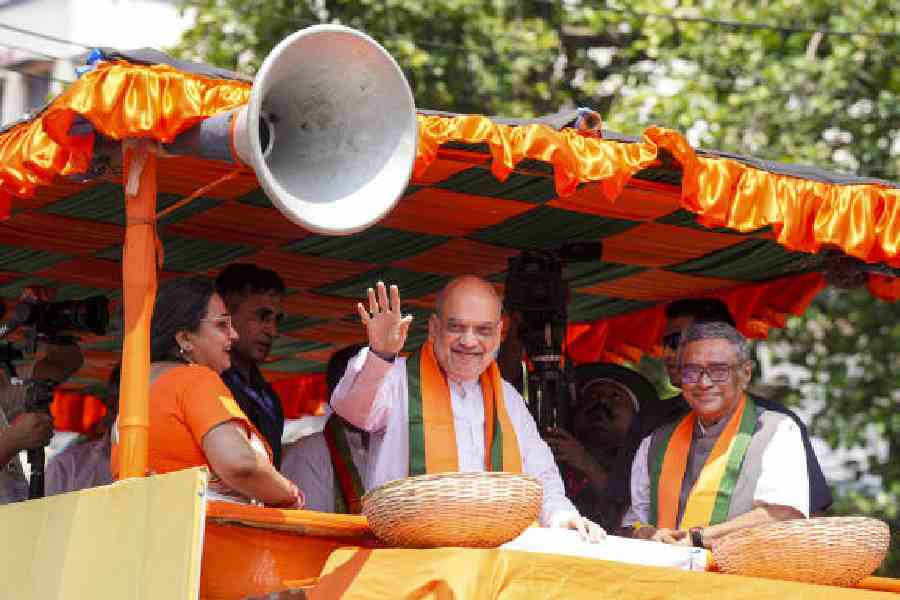 Union home minister Amit Shah during Thursday’s roadshow. (PTI picture)