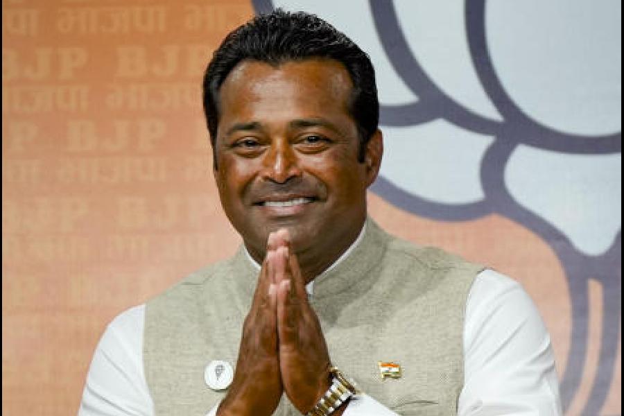 Leander Paes at the BJP headquarters in New Delhi on Tuesday.