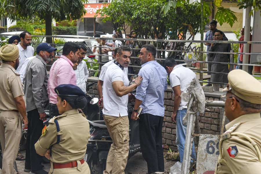 Security beefed up after a blast outside the Punjab BJP headquarters, in Chandigarh, Wednesday, April 1, 2026.