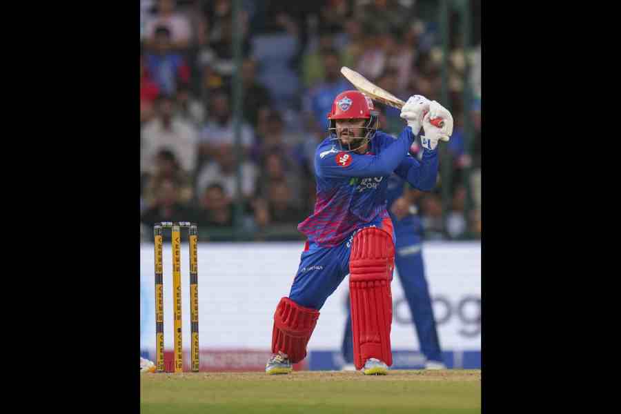 Sameer Rizvi during another match-winning knockfor Delhi Capitals, this time against Mumbai Indians,in New Delhi on Saturday.