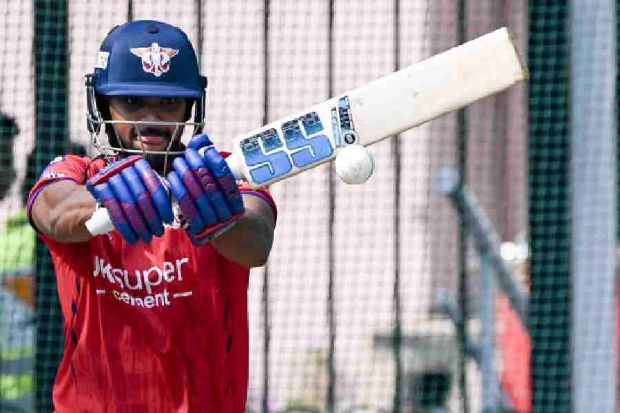 Nicholas Pooran at Lucknow Super Giants’ practice in Hyderabad on Saturday.