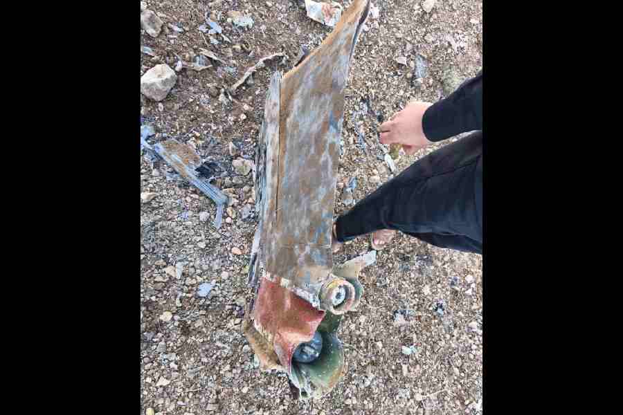 The Iranian state media said to show fragments of downed US jets in this picture said to be taken in central Iran and released on April 3, 2026.