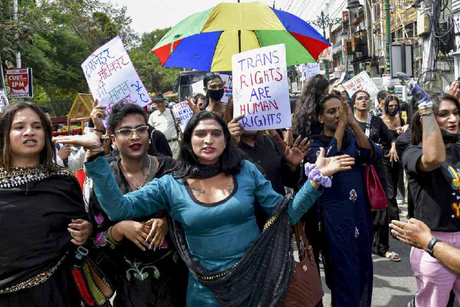 LGBTQIA+ community supporters stage a protest against the passage of the Transgender Persons (Protection of Rights) Amendment Bill, 2026 on International Transgender Day of Visibility, in Dehradun, Uttarakhand, Tuesday, March 31, 2026