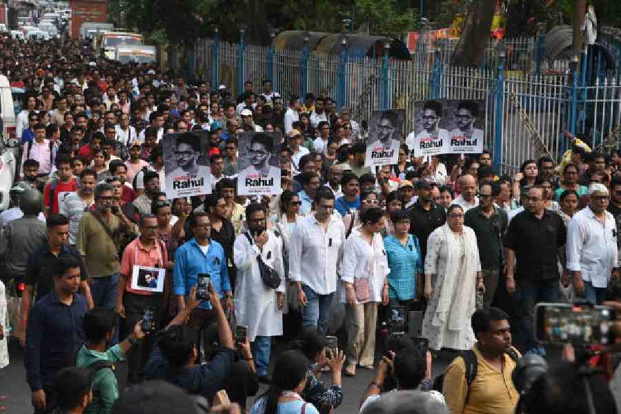 A rally in Kolkata demanding justice for Rahul ArunodayBanerjee on Saturday evening.