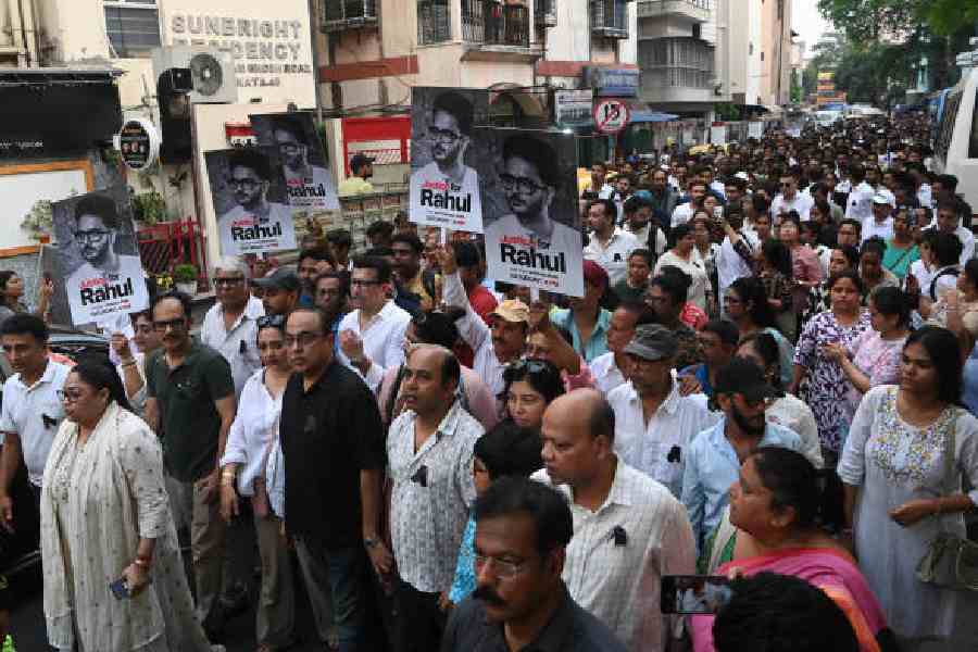 The rally demanding justice for Rahul Arunoday Banerjee on Saturday. Picture by Sanat Kr Sinha
