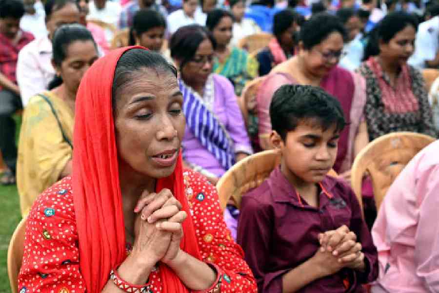 The Easter prayer at St James’ School on Sunday evening. Picture by Sanat Kr Sinha