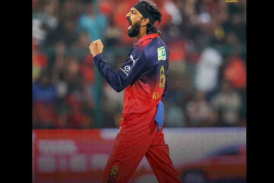 Krunal Pandya during the match between Royal Challengers Bengaluru and Chennai Super Kings at Chinnaswamy on Sunday.