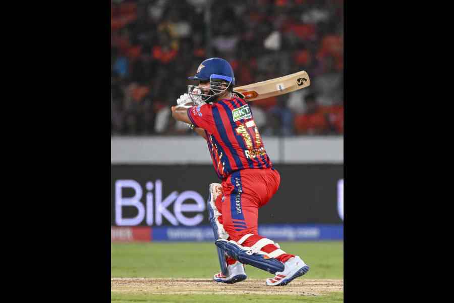 Lucknow Super Giants skipper Rishabh Pant during his match-winning innings of 68 not out off 50 balls against Sunrisers Hyderabad on Sunday.