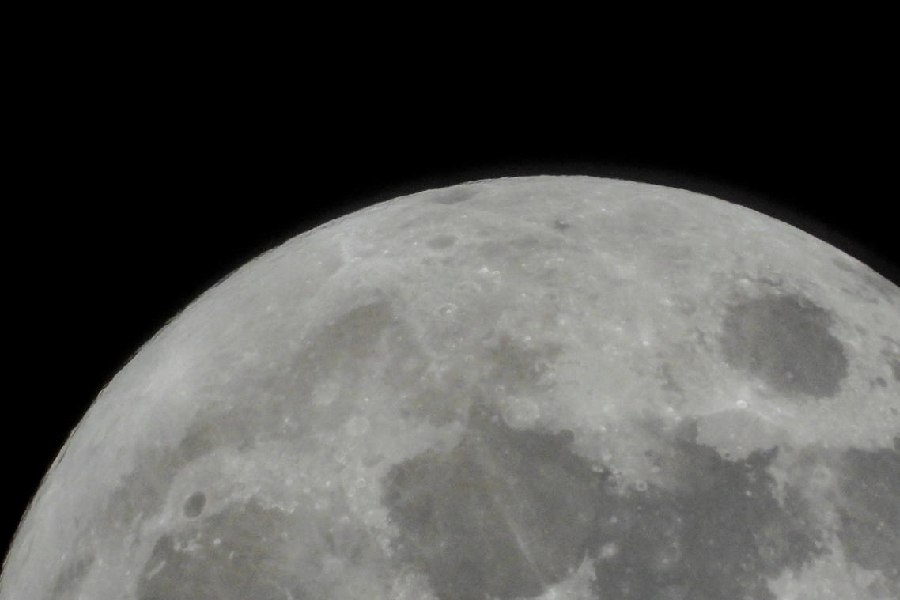 The moon during its waxing gibbous phase over Ronda, Spain, after the launch of NASA's Artemis II lunar flyby mission, with the next-generation moon rocket, the Space Launch System (SLS) rocket and the Orion crew capsule, April 2, 2026.
