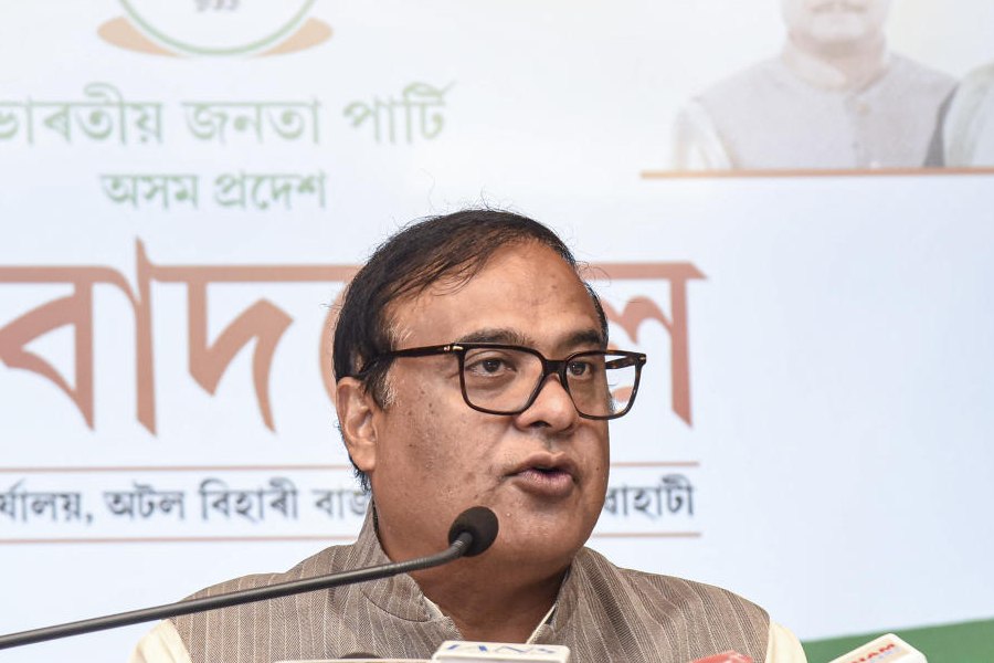Assam Chief Minister Himanta Biswa Sarma addresses a press conference, at Vajpayee Bhawan, in Guwahati, Monday, April 6, 2026.