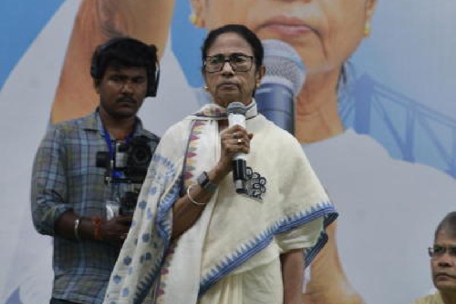 Mamata Banerjee at an election rally in Nadia on Monday.