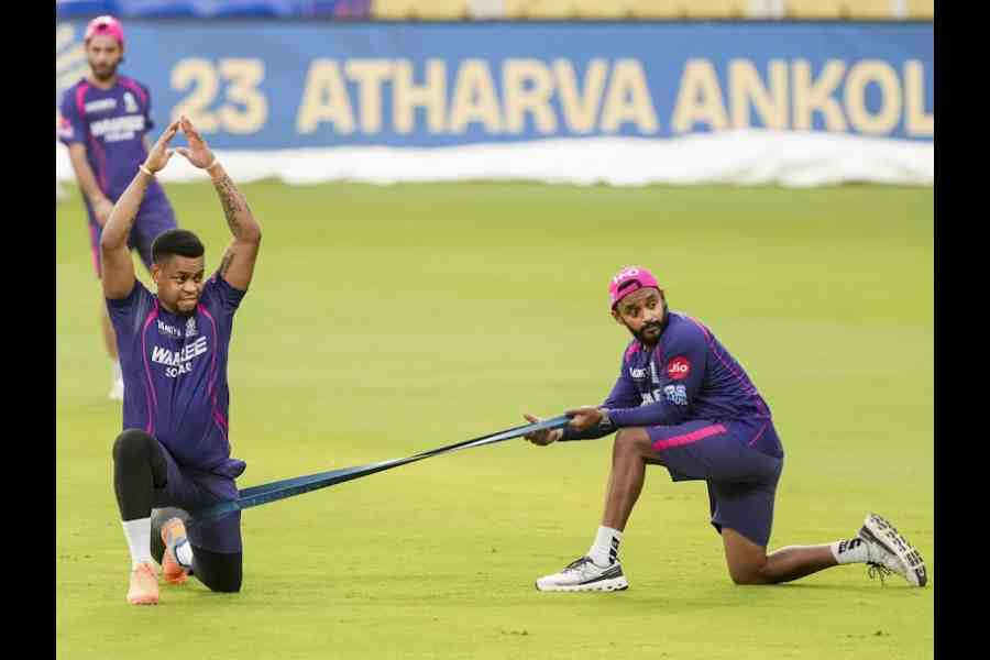 Rajasthan Royals’ Shimron Hetmyer at practice on Monday.
