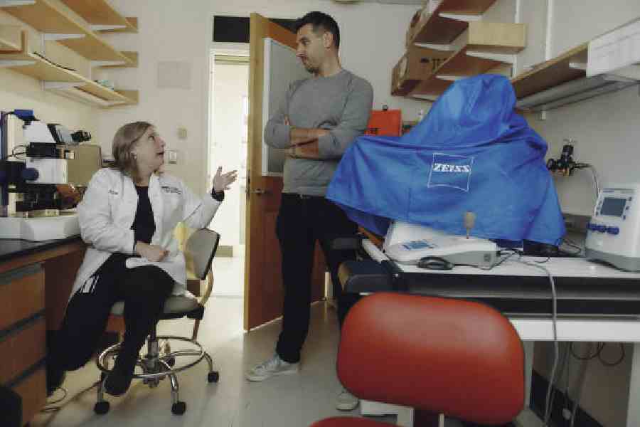 fund cut: Will Mair (right) with a colleague at his lab  