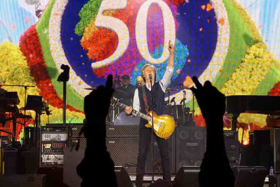 Paul McCartney performs at Apple Park in Cupertino at the grand finale of Apple’s 50th anniversary celebrations.  Pictures: Apple