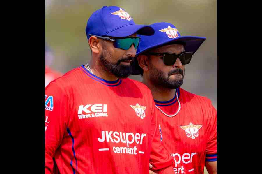 Mohammed Shami and LSG skipper Rishabh Pant stare right ahead as they prepare for Thursday’s clash against Kolkata Knight Riders, in a picture shared on X 