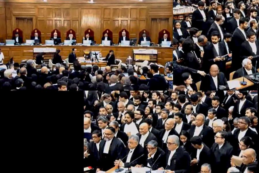 In this screengrab from a video posted on April 7, 2026, a nine-judge constitution bench, including the Chief Justice of India (CJI) Surya Kant, hears review pleas in a case related to the entry of women in the Sabarimala Temple, at the Supreme Court, in New Delhi.