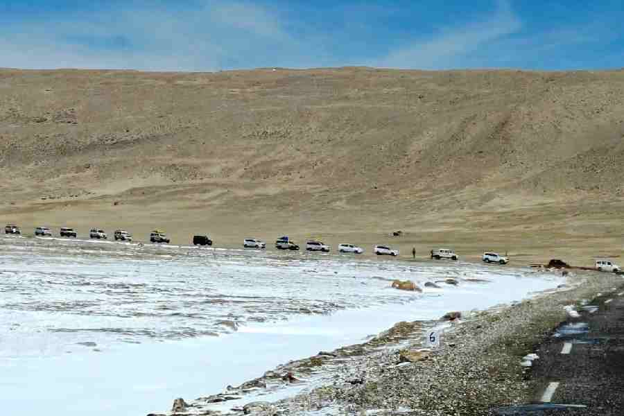 SUVs carrying the tourists evacuated from Lachen on Wednesday.