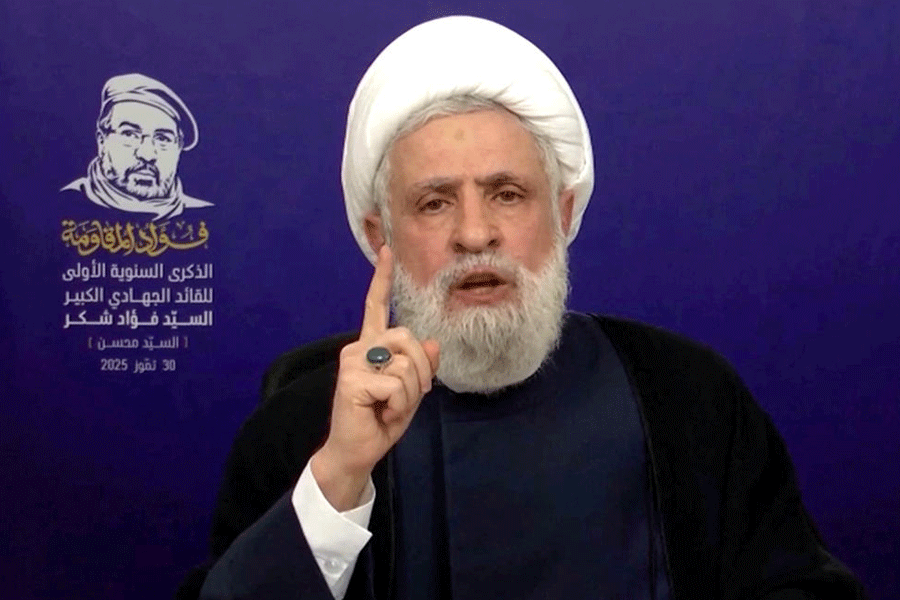 Lebanon’s Hezbollah Chief Naim Qassem gives a televised speech