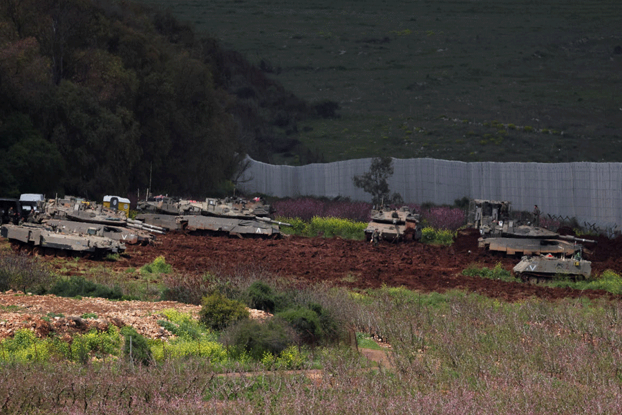 Israeli military vehicles at the border with Lebanon, in northern Israel, April 9, 2026.