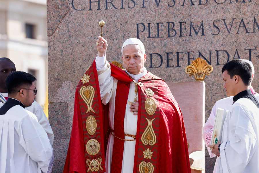 Pope Leo XIV presides over Palm Sunday Mass in St. Peter's Square at the Vatican, Sunday, March 29, 2026.