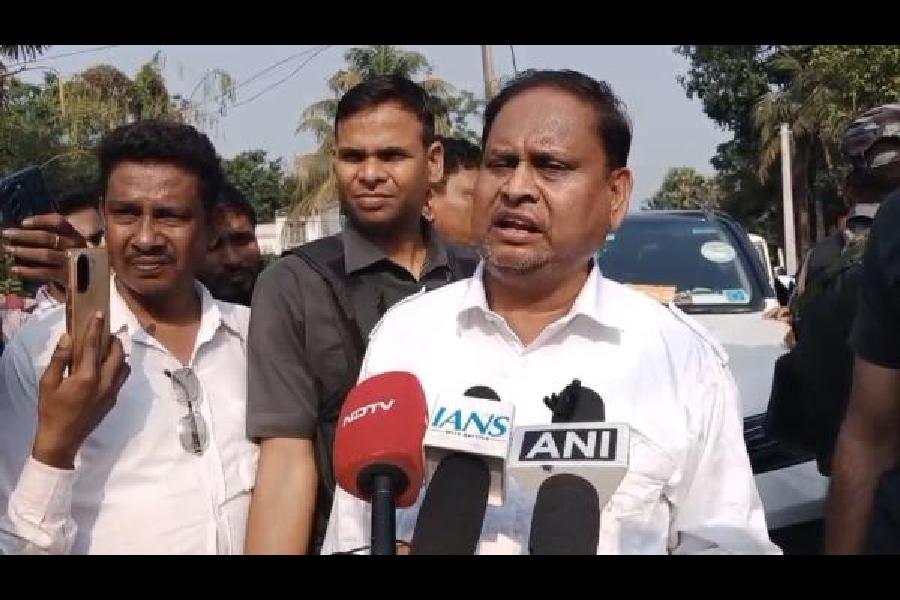 Humayun Kabir speaks to journalists at Rejinagar on Thursday.