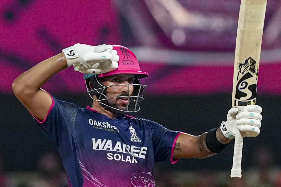 Rajasthan Royals' Dhruv Jurel celebrates his half-century during the Indian Premier League (IPL) 2026 T20 cricket match between Rajasthan Royals and Royal Challengers Bengaluru, in Guwahati, Friday, April 10, 2026.