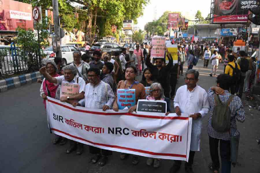 The rally against voter exclusions in Jadavpuron Friday evening.