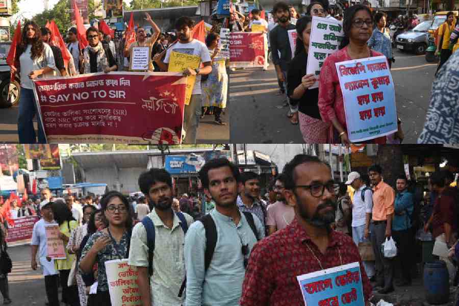 Protesters in the rally against voter exclusions in Jadavpur on Friday evening
