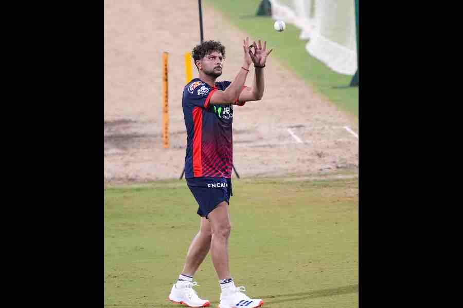 Delhi Capitals’ Kuldeep Yadav at practice in Chennai on Friday.