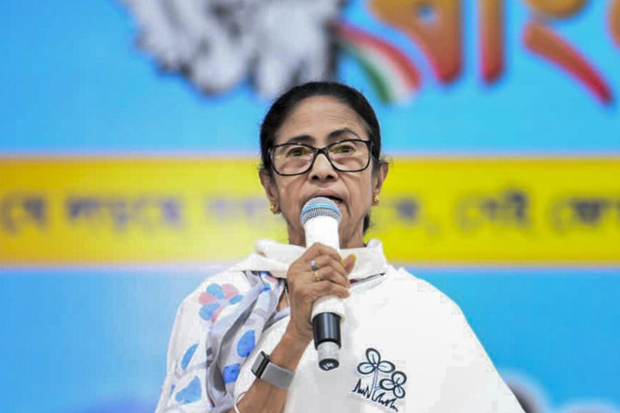 In this image posted on April 11, 2026, West Bengal CM Mamata Banerjee during a public rally ahead of the state Assembly elections, in Keshiary, Paschim Medinipur district.