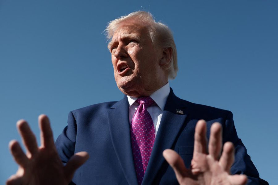 US President Donald Trump speaks to the media, before boarding Air Force One on his way to Virginia, at Joint Base Andrews in Maryland, US, April 10, 2026.