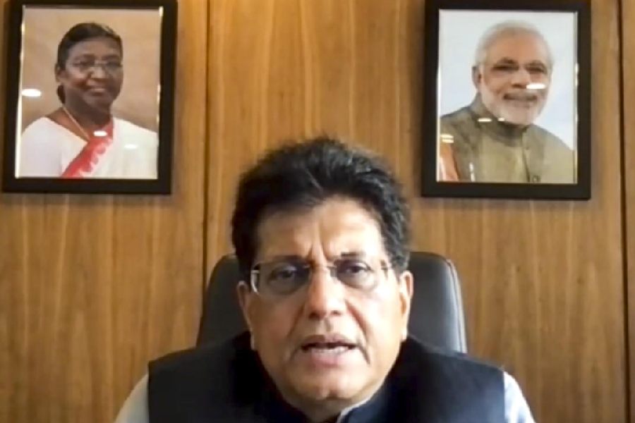In this screengrab from a video posted on April 8, 2026, Union Minister Piyush Goyal addresses the launch of the India-USA Trade Facilitation Portal via video conference, in New Delhi.