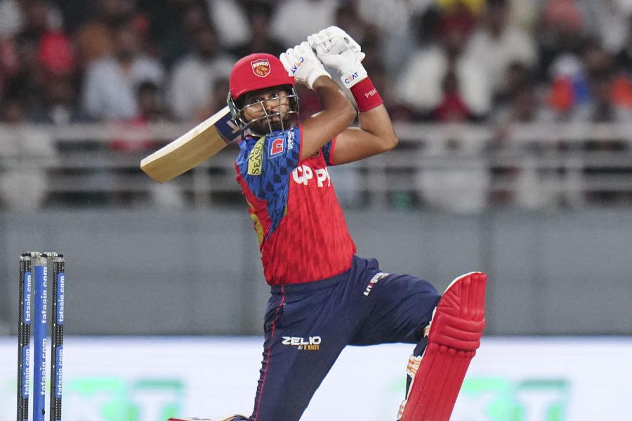 Punjab Kings' captain Shreyas Iyer plays a shot during the Indian Premier League (IPL) 2026 cricket match between Punjab Kings and Sunrisers Hyderabad, at MYS Cricket Stadium in Mullanpur, Saturday, April 11, 2026.