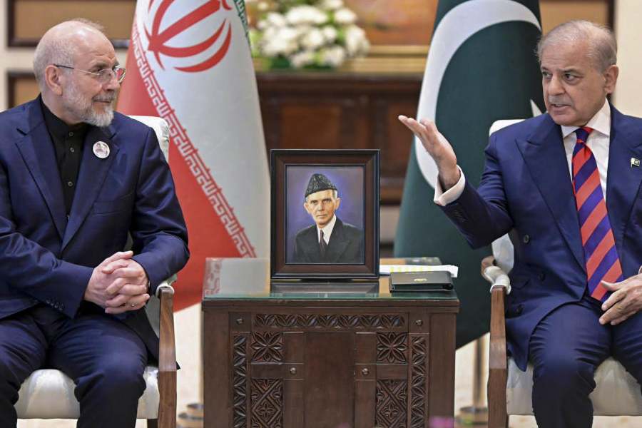 In this image posted on April 11, 2026, Pakistan Prime Minister Shehbaz Sharif during a meeting with the Iranian delegation led by Speaker of the Iranian Consultative Assembly Mohammad Bagher Ghalibaf, on the sidelines of peace talks between the US and Iran, in Islamabad.