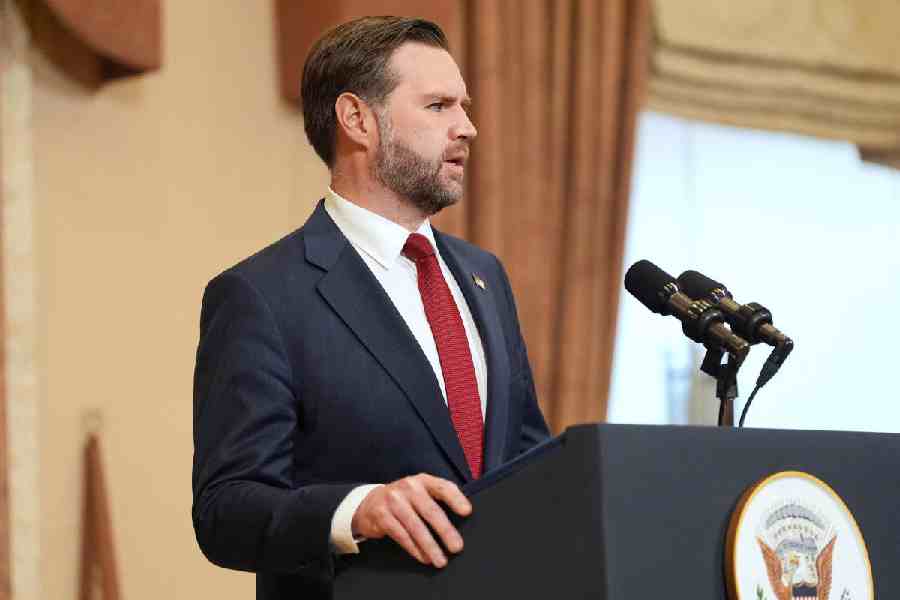 U.S. Vice President JD Vance speaks during a news conference